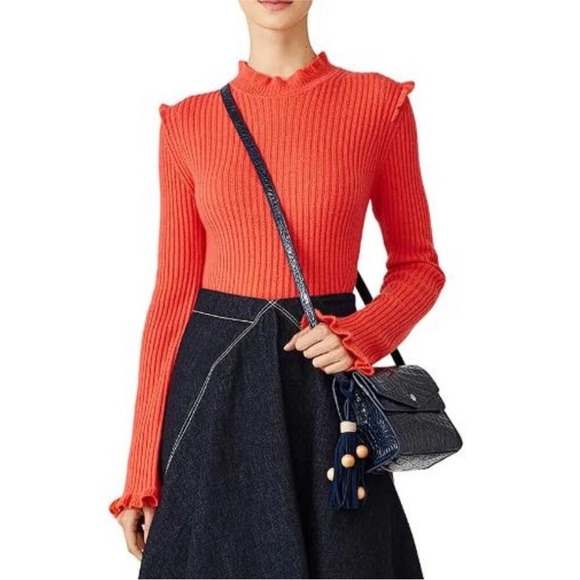 10 Crosby Derek Lam Tops - Derek Lam 10 Crosby Orange Cashmere Ruffle Mockneck Sweater XS EUC